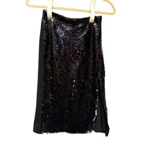 CQ By CQ Black & Silver Sequin Midi Skirt With Split Hem Size M